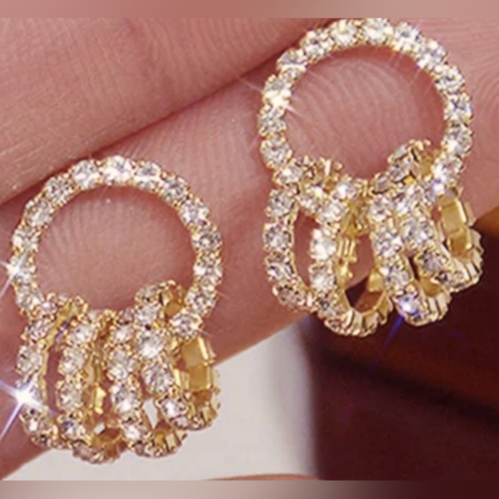 Gold 925 Silver Filled Cubic Zirconia Drop Earrings - New